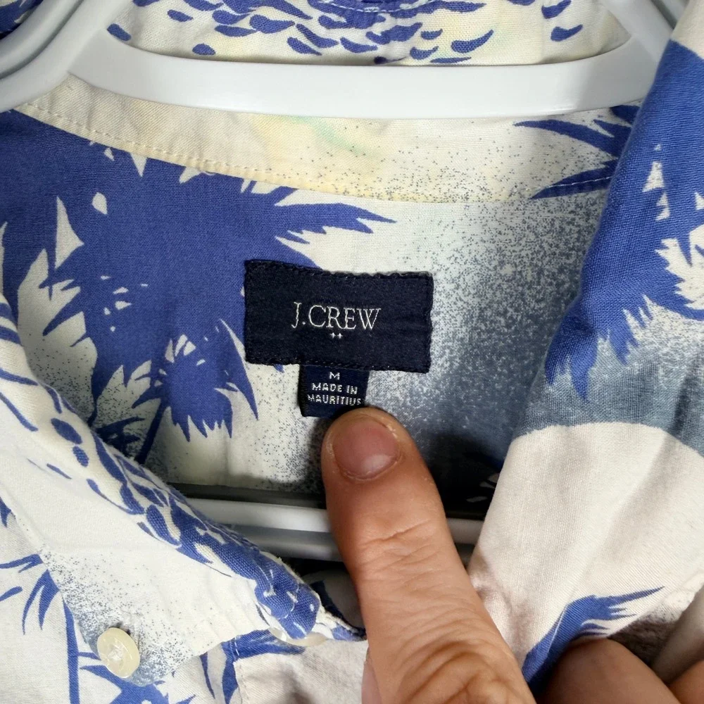 J.Crew Popover Polo Shirt Mens M Blue Tropical Sailboat Palm Tree Short Sleeve